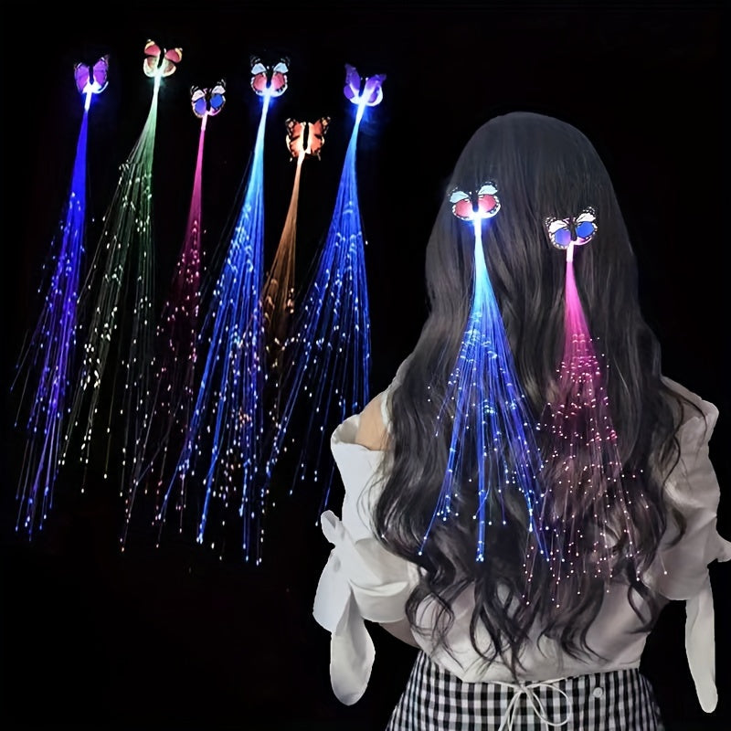 4pcs Glowing Butterfly Braids Fiber Optic Wigs with Hair Clips