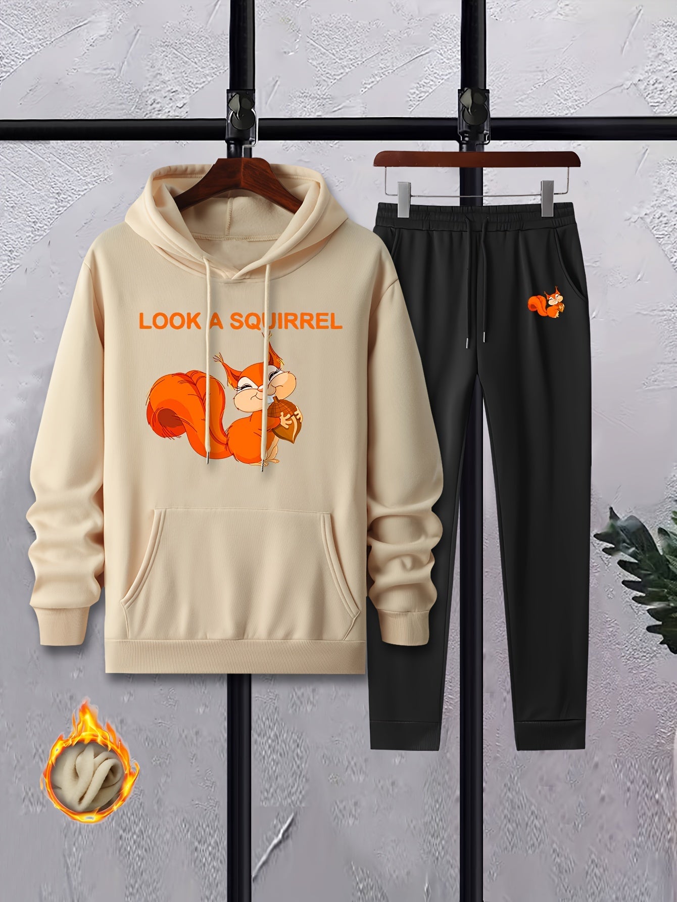 Men's 2Pcs SQUIRREL Print Crew Neck T Shirt & Hooded Sweatshirt Joggers Set
