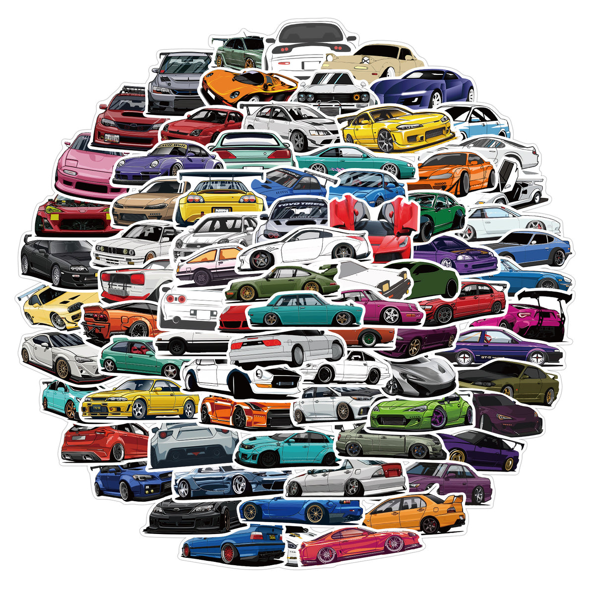 100 Cartoon JDM Car Doodle Stickers Waterproof Laptop Phone Decals