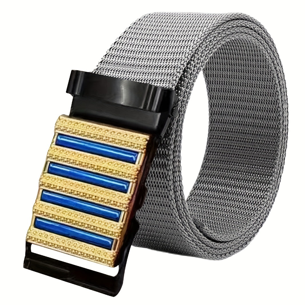 Sense Men's Belt Automatic Buckle Business Casual Stripe Metal Nylon Canvas Belt