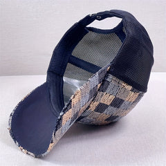 Sequin Block Trucker Hat Y2K Mesh Breathable Sunshade Baseball Cap
