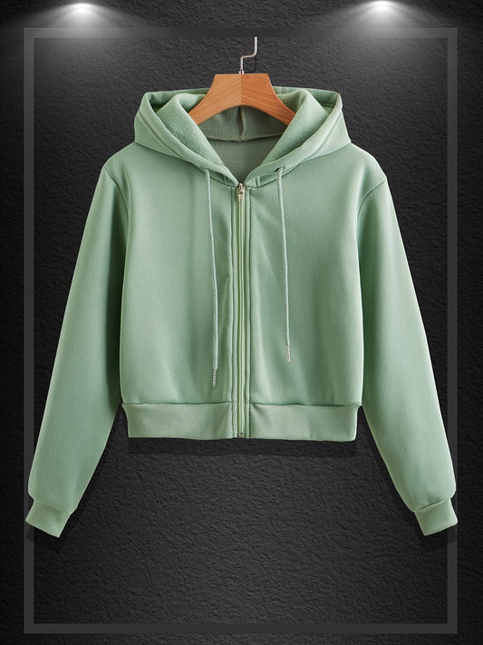 Crop Hoodie Zip Up Hooded Sweatshirt Casual Long Sleeve