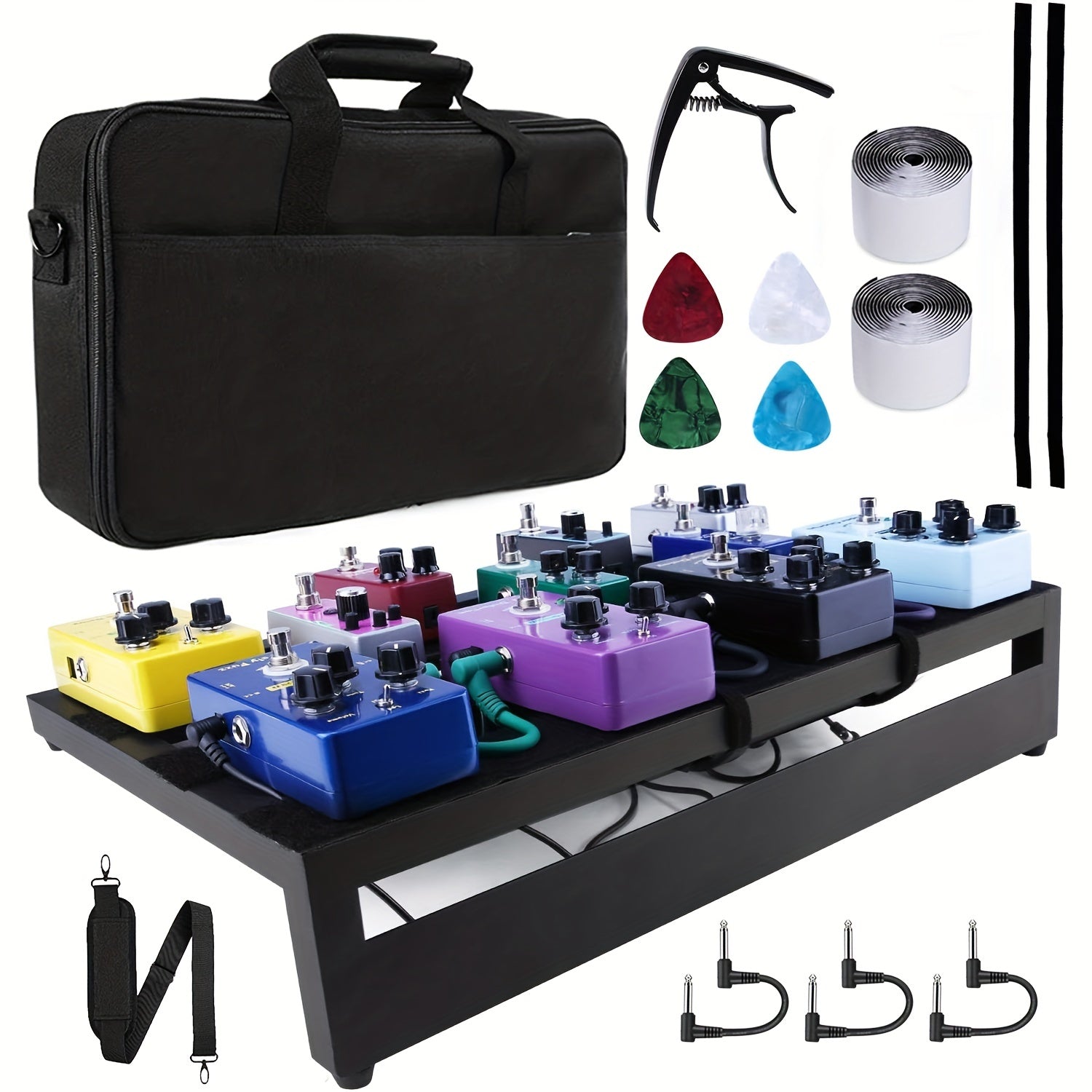 4pcs Large Pedal Board for Guitar Effects with Bag Capo Picks Tape and Cables