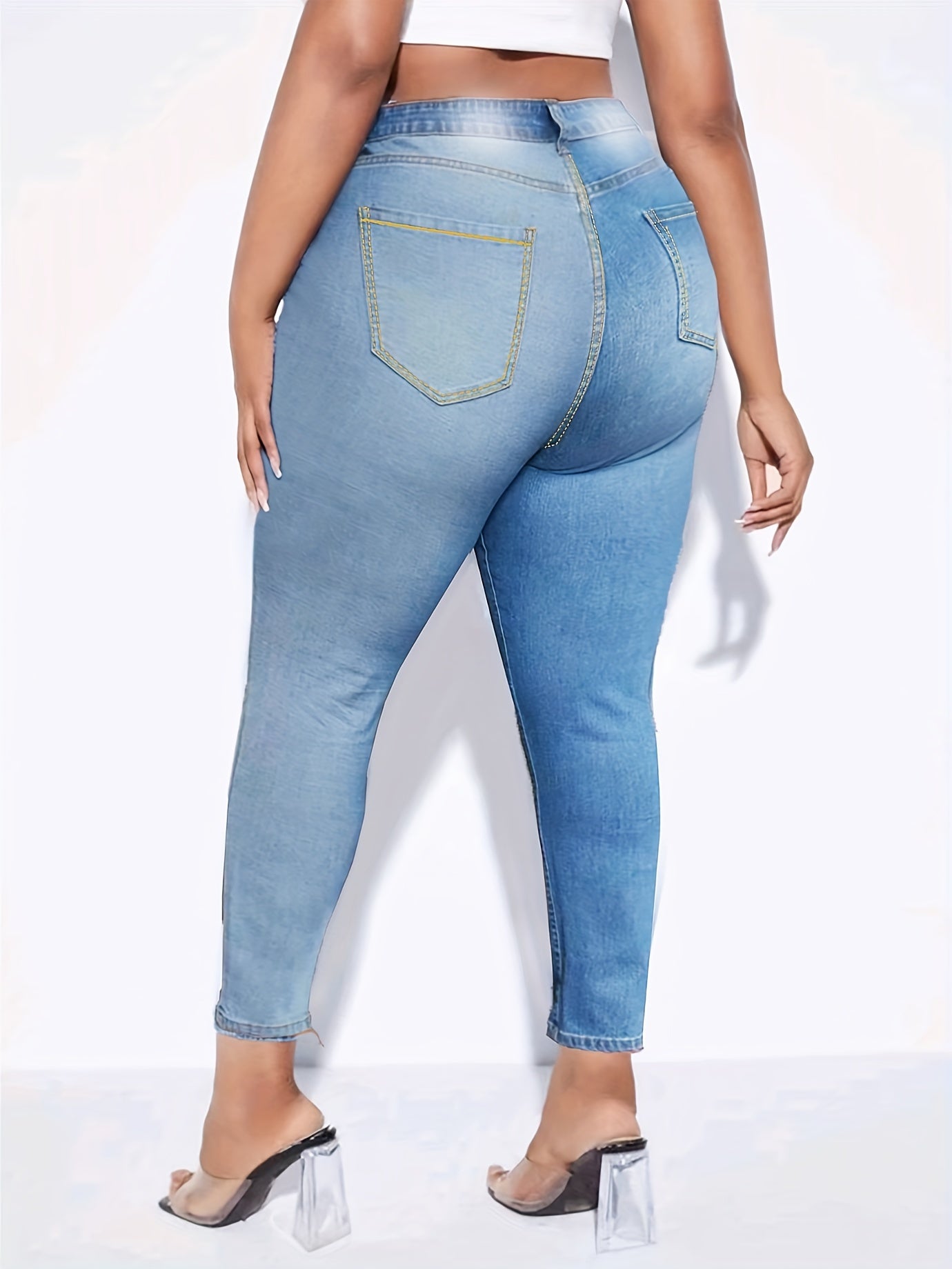  Colorblock Ripped High Rise Skinny Jeans