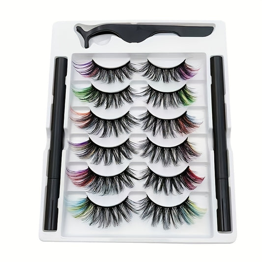 6 Pairs Colored Magnetic False Eyelashes & Eyeliner Kit