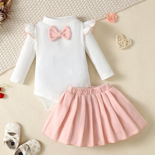 Toddler Baby Girls Romper & Pleated Skirt 2pcs Set