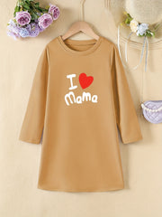 Girls' 'I Love Mama' Print A line Dress Spring Fall Kids Clothes