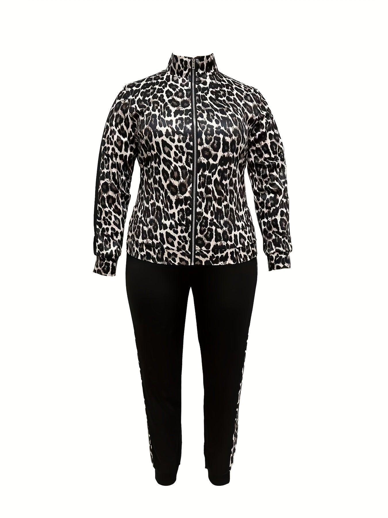 Women's Plus Leopard Print Top & Joggers Set