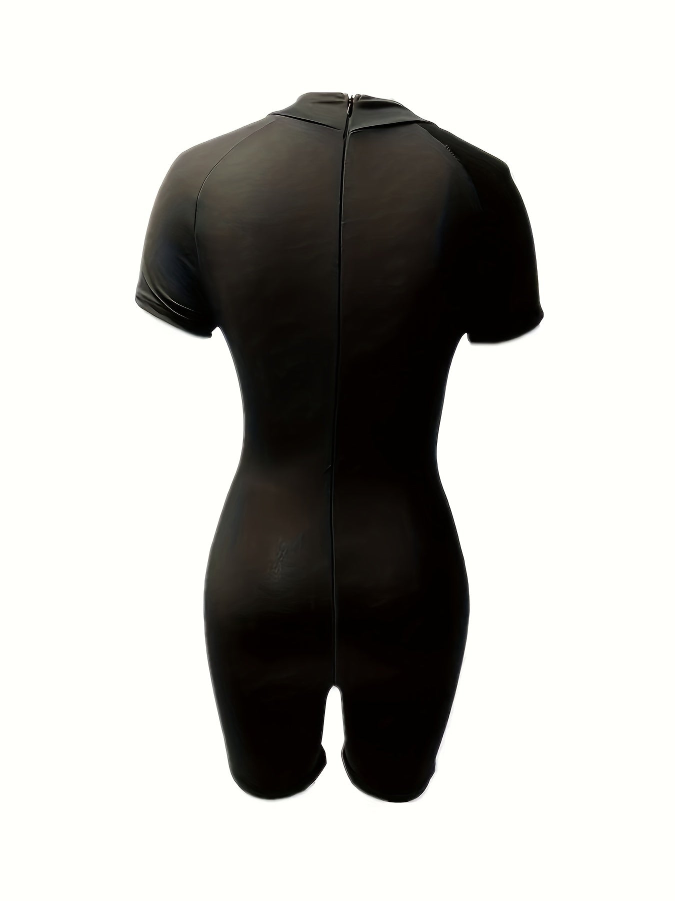 Solid Mock Neck Romper Casual Workout Short Sleeve Slim Romper Women's Clothing