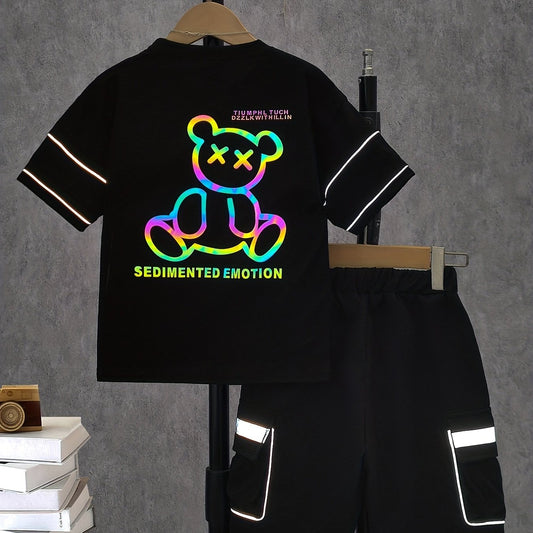 2pcs Boys Luminous Bear T-shirt & Shorts Summer Clothes Sets