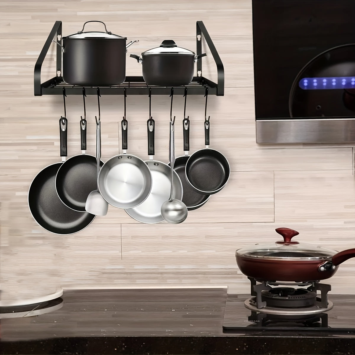 Hanging Pot Rack Wall Mounted Organizer with 8 Hooks
