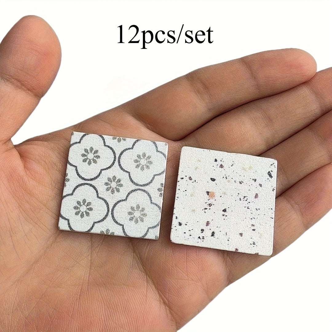 12pcs Mini Interlocking Floor Tiles with Printed Patterns for Mini Scene