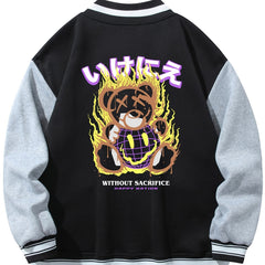 Men's Muppet Bear Print Baseball Collar Jacket