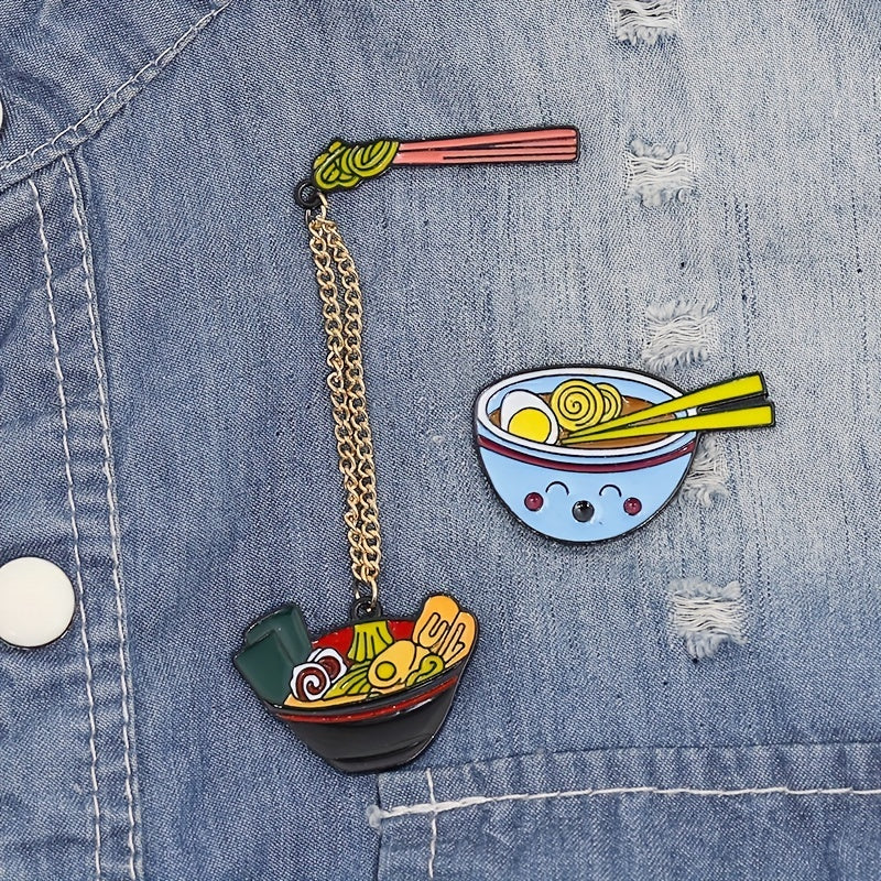 2pcs Cartoon Ramen Pin Enamel Noodle Bowl Brooch For Men