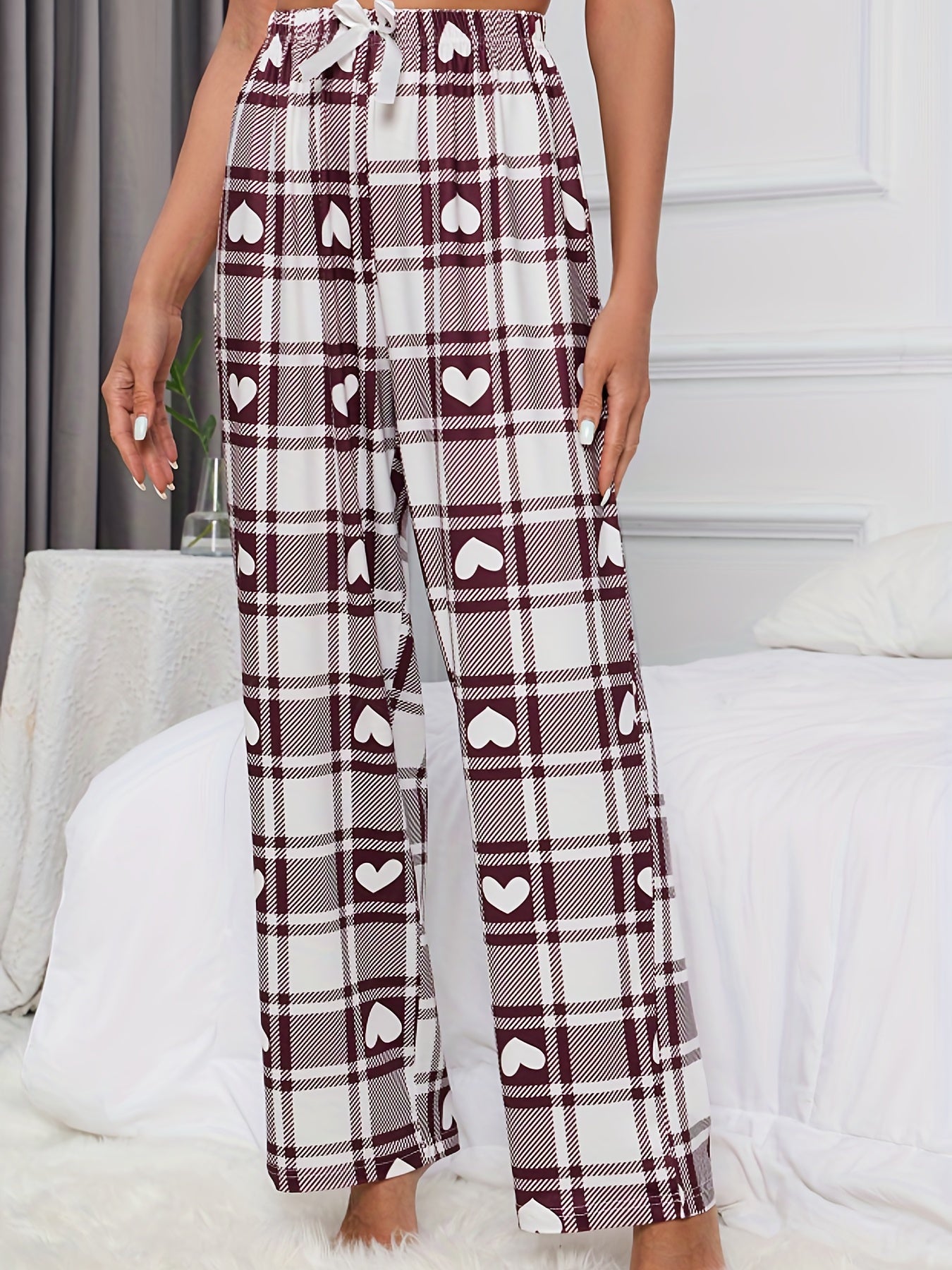 Plaid Print Lounge Bottoms Elastic Waist Lounge Pants Women's Sleepwear