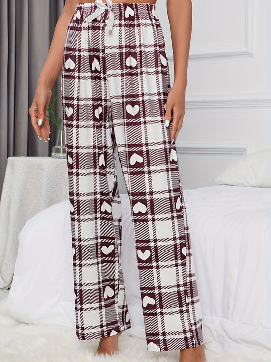 Plaid Print Lounge Bottoms Elastic Waist Lounge Pants Women's Sleepwear