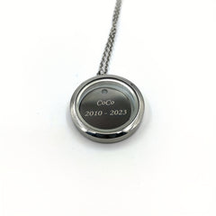 Custom Silver Rhinestone Pet Memorial Pendant with Engraved Name Plate