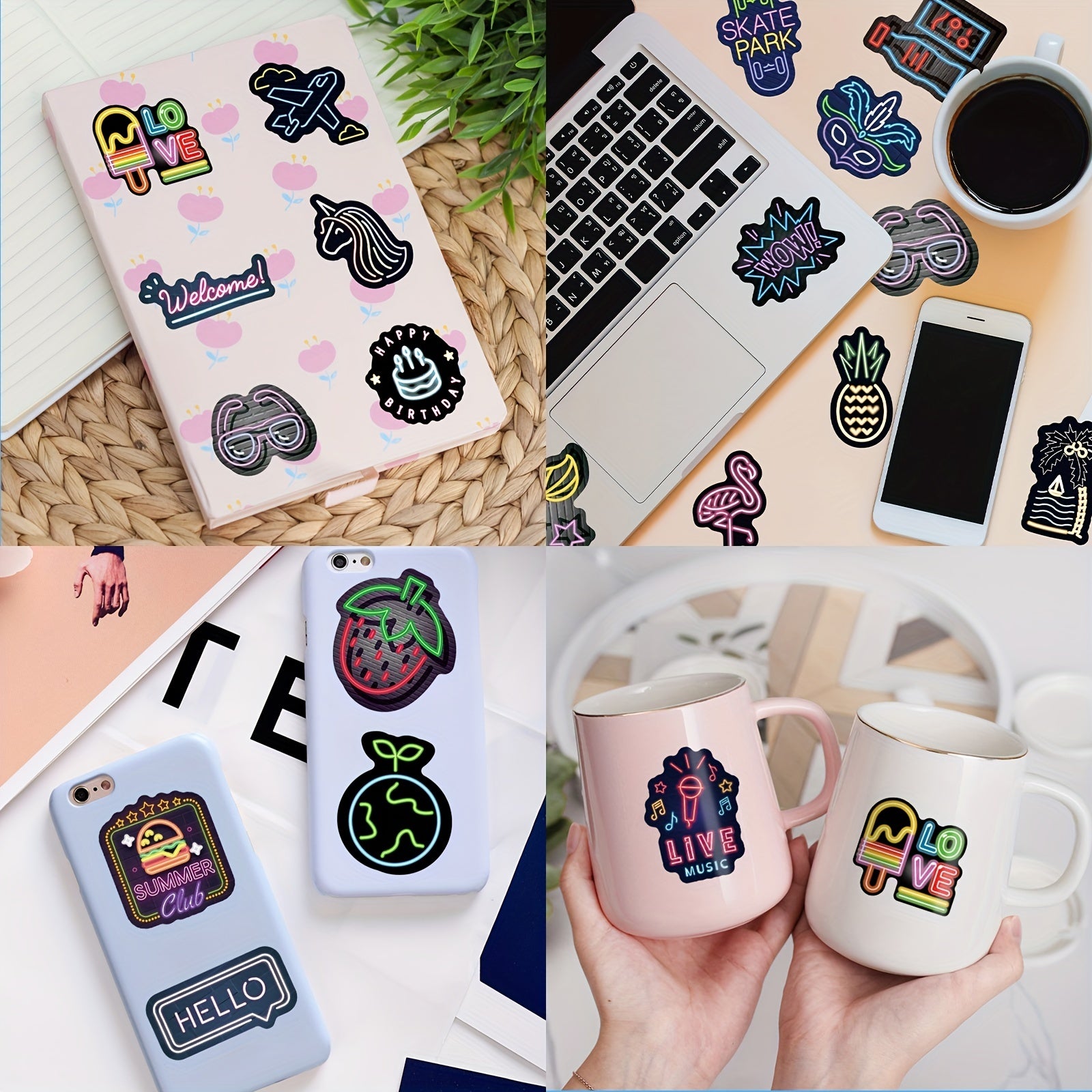 50pcs Neon Stickers for Luggage Water Cup Motorcycle