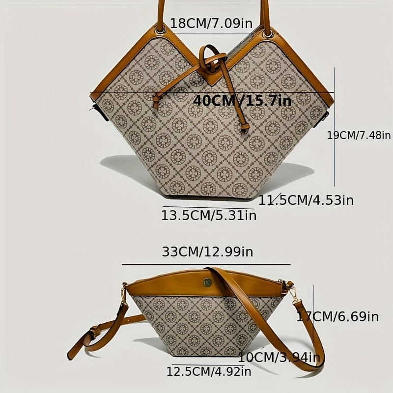 2pc Pattern Bag Set Large Capacity Tote & Crossbody Shoulder Bag