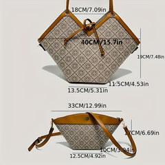 2pc Pattern Bag Set Large Capacity Tote & Crossbody Shoulder Bag