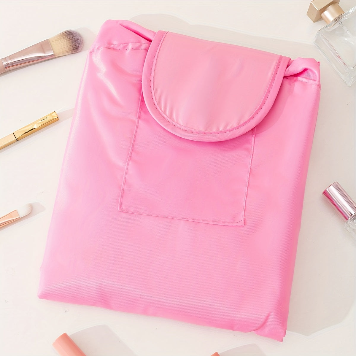 Large Capacity Drawstring Makeup Organizer Lay Flat Makeup Bag