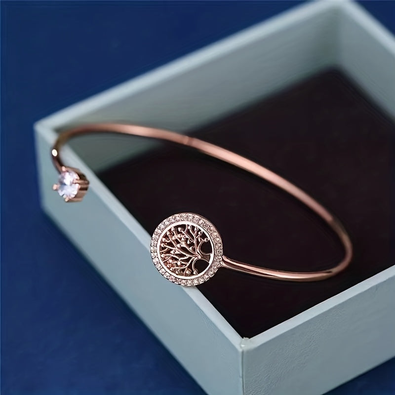 Zircon Life Tree Bracelet - Adjustable Cuff Bangle for Women