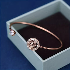 Zircon Life Tree Bracelet - Adjustable Cuff Bangle for Women