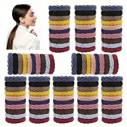 100pcs Seamless Cotten Thick Hair Tie No Crease Elastic Ponytail Holder