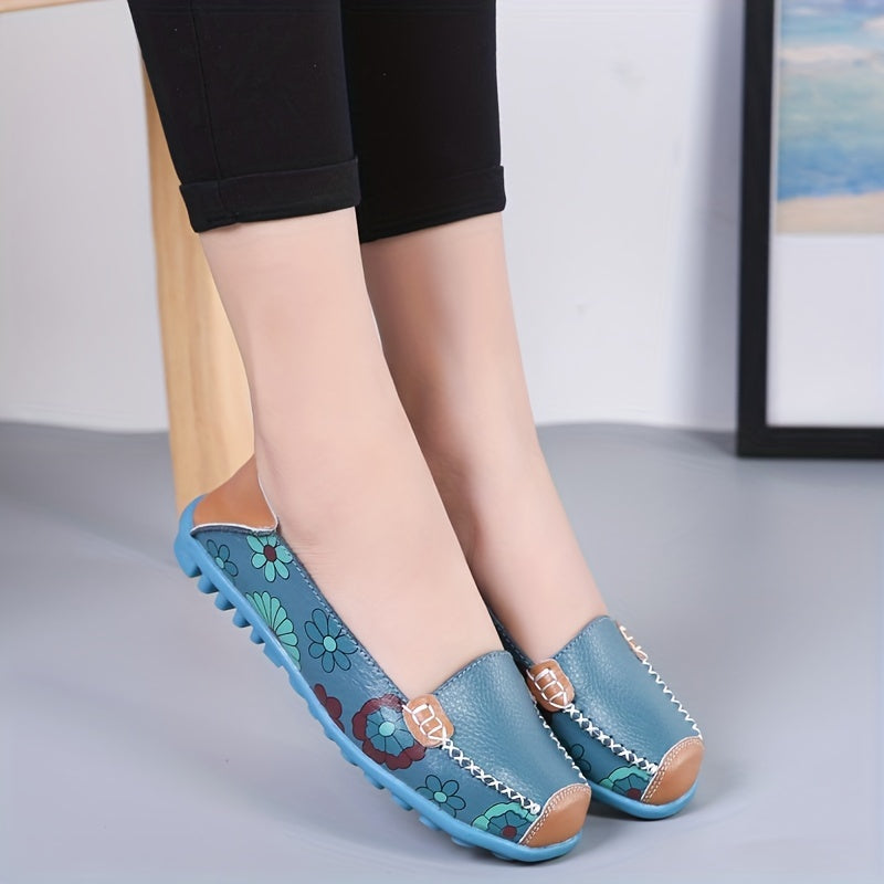 Women's Floral Colorblock Flat Loafers Lightweight Slip On Shoes