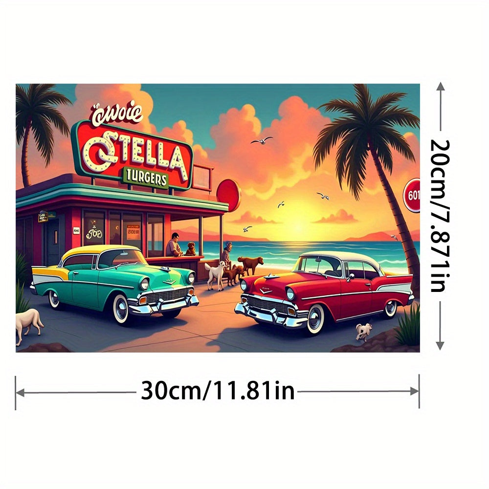 Retro Diamond Painting Kit for Adults - Beach and Car Theme