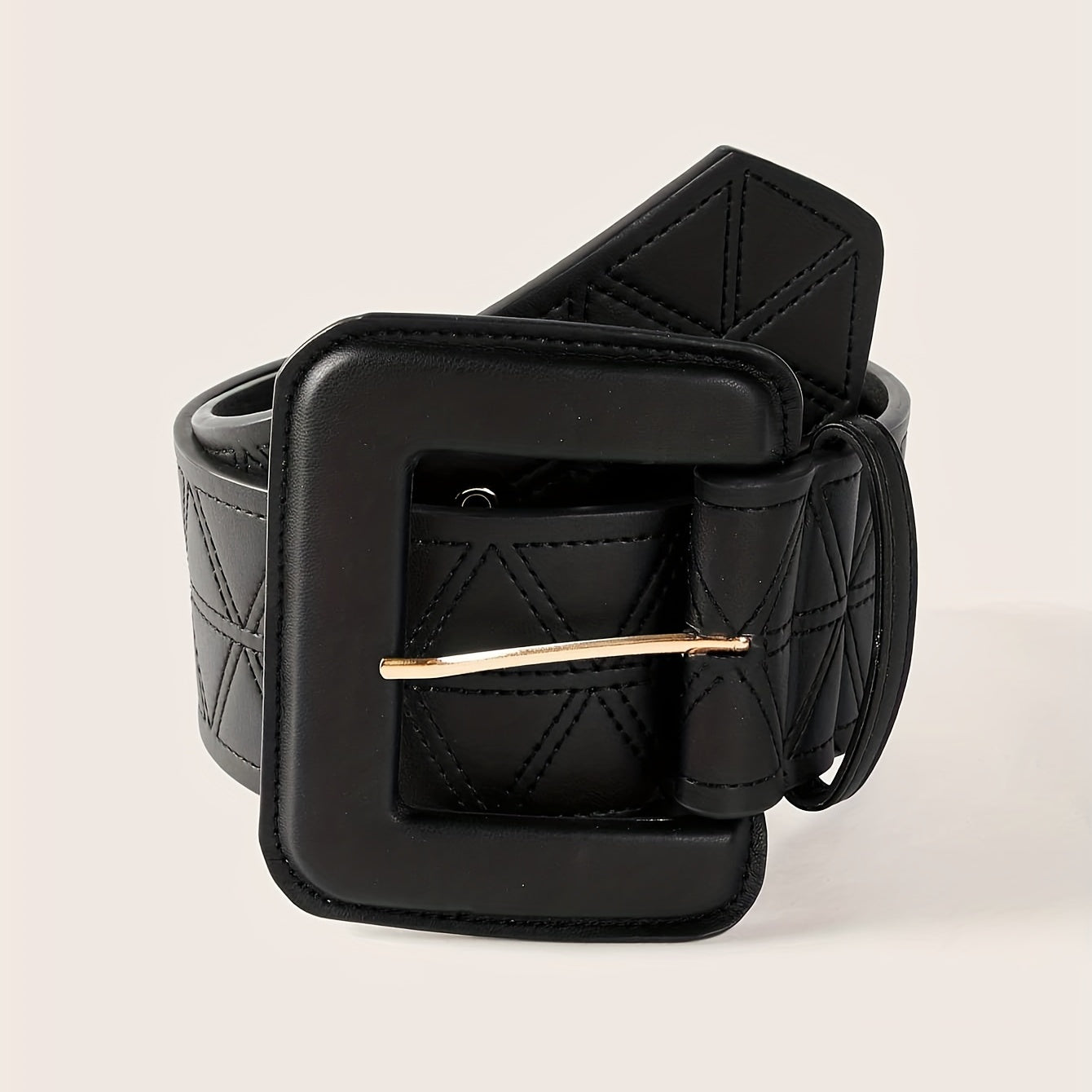 Triangle Suture Wide PU Belts Square Buckle Waist Belt