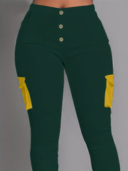  Colorblock Button High Rise Cargo Leggings