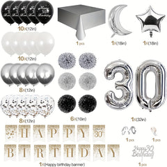 30th Birthday Silver Flower Wreath Balloon & Confetti Decoration