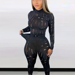 Sexy Cut Out 2pc Set Mock Neck Top & Skinny Pants Outfit