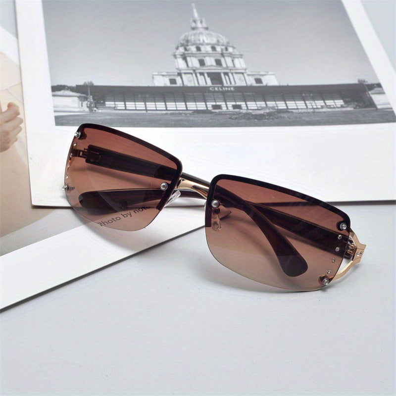 Y2K Rimless Sunglasses Cyberpunk UV400 Sun Shades Wrap Around