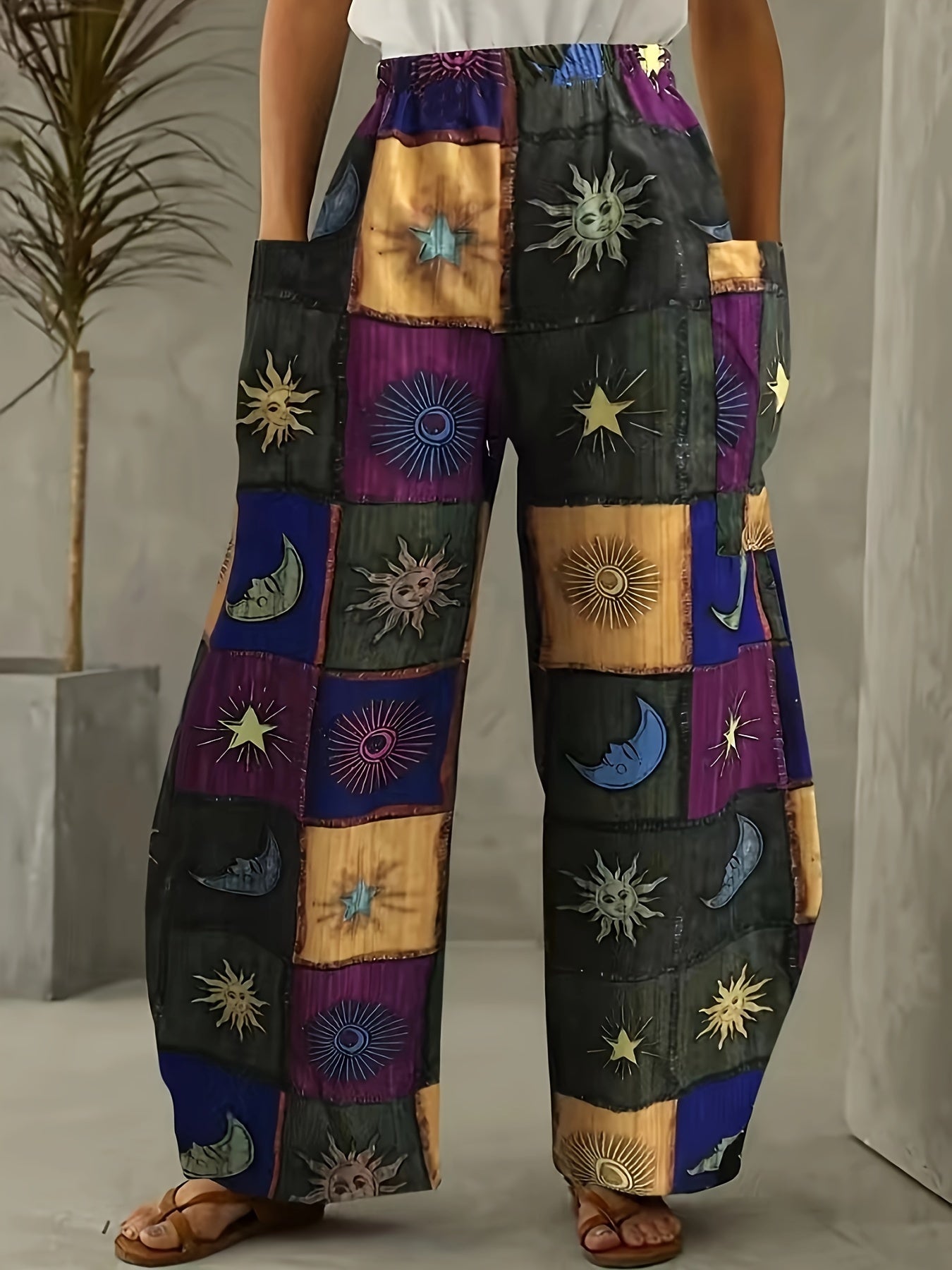  Boho Pants Women's High Rise Wide Leg Trousers With Pockets
