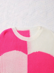  Colorblock Heart Long Sleeve Round Neck Jumper