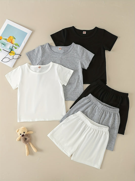 Girls' Casual Shorts & Tees Sets Elastic Waist Shorts Kids Sports Clothes