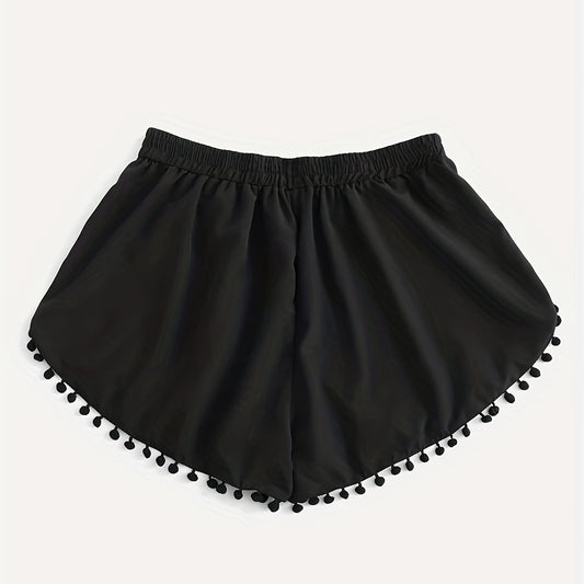  Vacay Shorts Women's Plus Elastic Pompom Trim Stretch Shorts