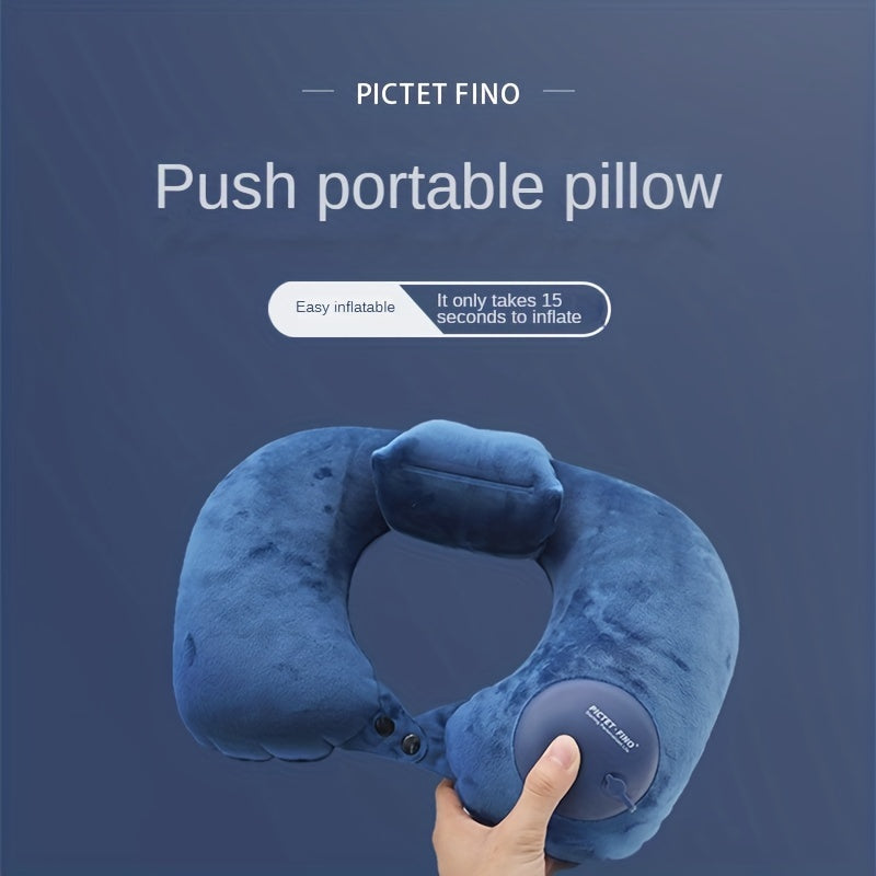 Inflatable Travel Pillow Portable Hand Push Suitable Airplane Train Car Office