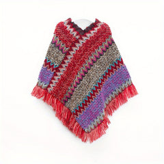 Boho Knitted Tassel Shawl Geometric Block Scarf