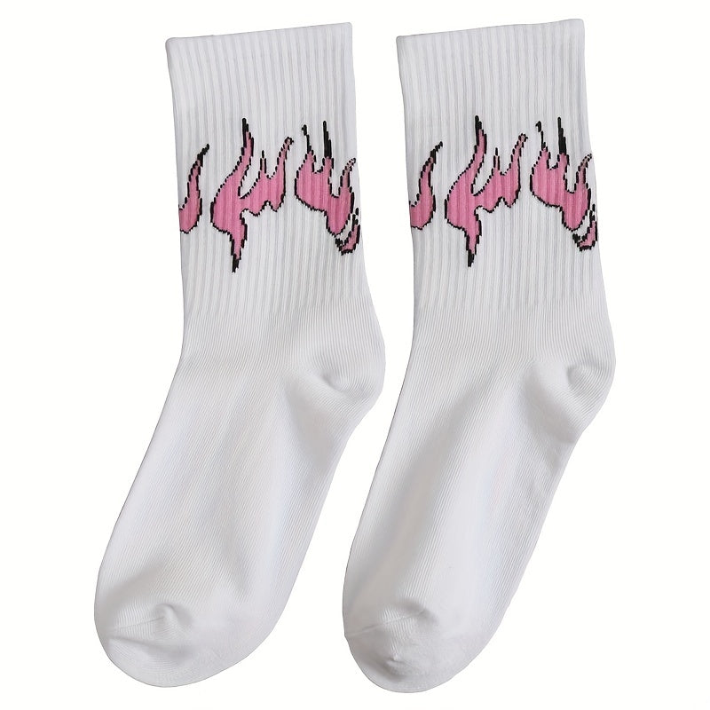 8 Pairs Flame Print Socks Comfy & Breathable Women's Stockings