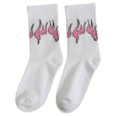 8 Pairs Flame Print Socks Comfy & Breathable Women's Stockings