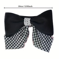 Plaid Pattern Faux Pearl Bowknot Duck Billed Clip Clothing Decoration
