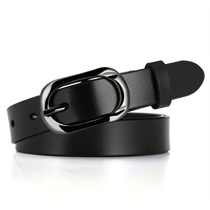 Women's Leather Belt Rectangular Pin Buckle Cowhide Belt