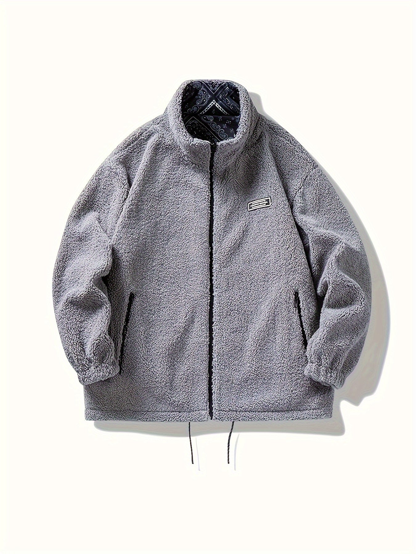 Men's Thick Warm Lamb Plush Jacket Zipper Stand Collar Fall Winter