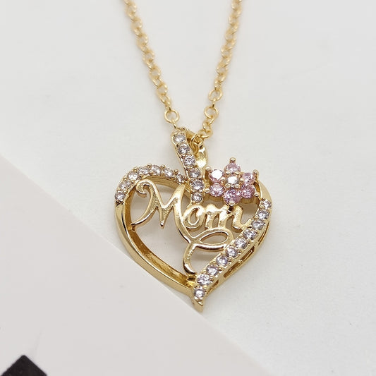 Heart & Flower Necklace Inlaid MOM Letter Pattern Neck Chain