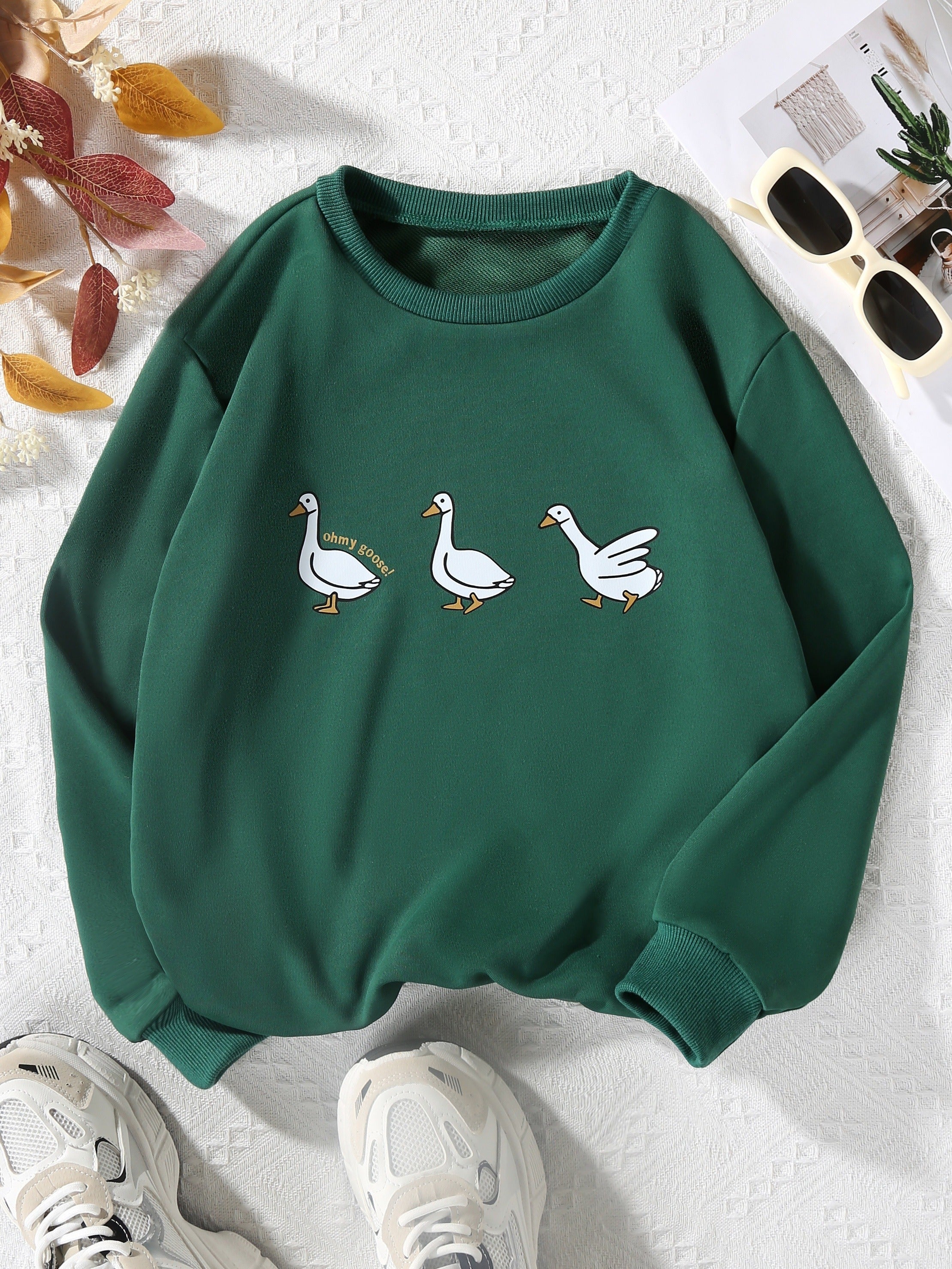 Girls' Smile Ducks Graphic Crew Neck Sweatshirt Pullovers for Kids