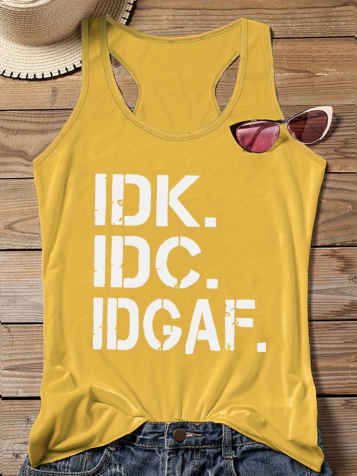  Slogan Print Round Neck Vest Top