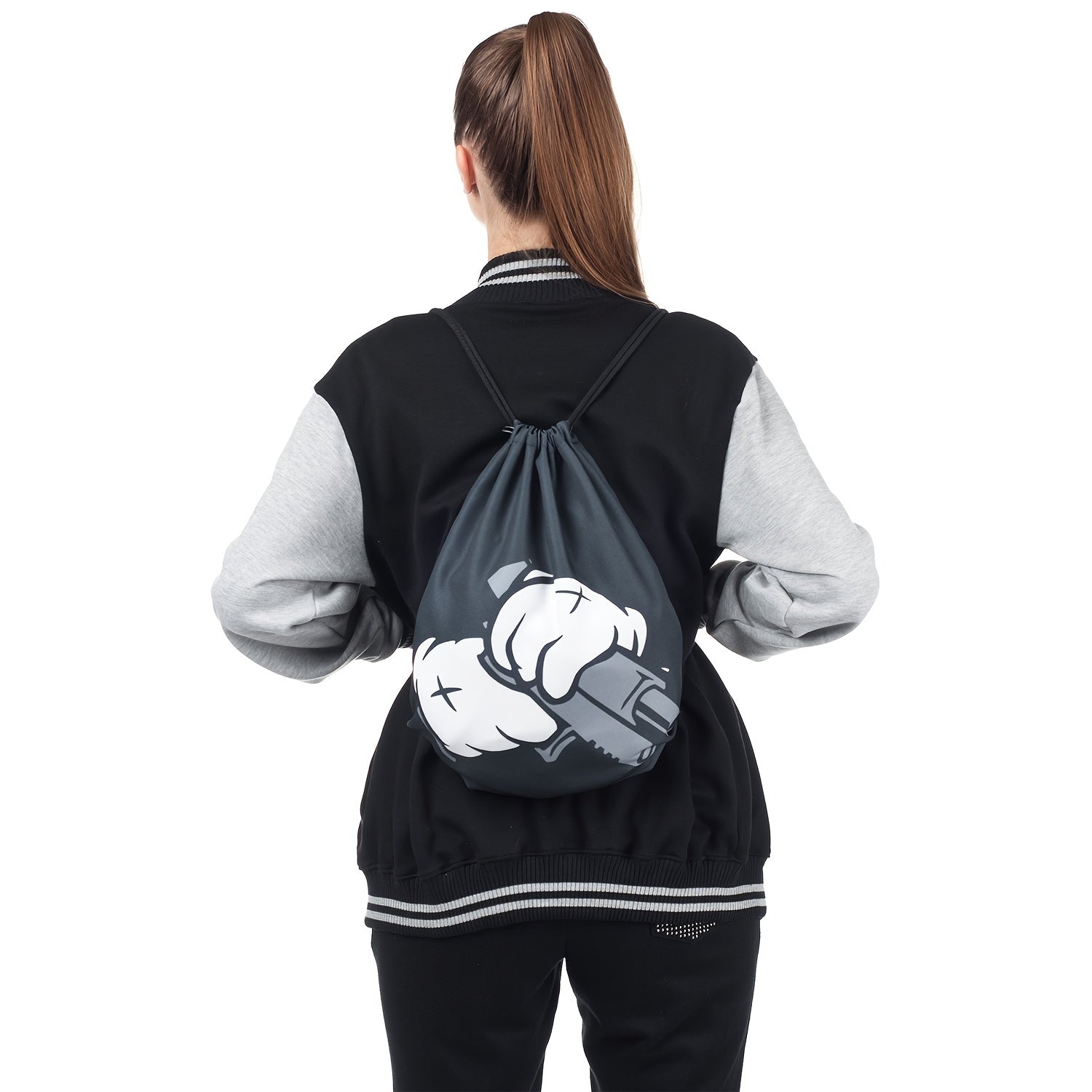 Hand Print Drawstring Workout Backpack Gym Sport String Bag